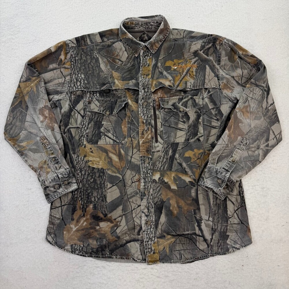 Whitewater Camouflage Realtree Hardwood Vented Shirt Button Up Size L Hunting